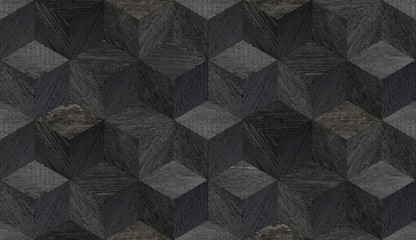 Dark seamless parquet with cube pattern. Wood texture for background. 