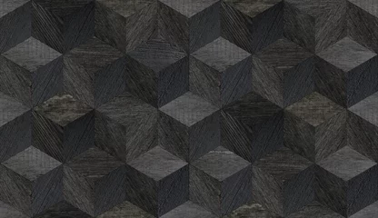 Fotobehang Hout textuur muur Donker naadloos parket met kubuspatroon. Houtstructuur voor achtergrond.