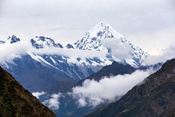 Mount Salkantay in the middle of clouds