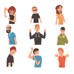People with Different Expressions Set, Male and Female Character Facial Emotions Vector Illustration