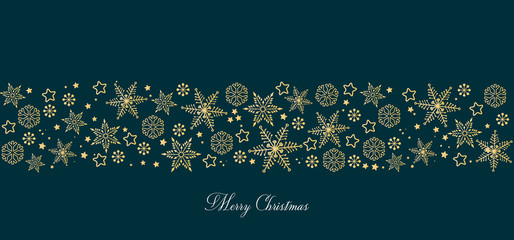 Christmas cards with golden  garland and Merry Christmas text
