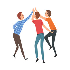 Fototapeta premium Young Men Giving High Five to Each Other, Meeting of People, Greeting of Freinds or Partners Vector Illustration