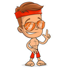 Cartoon funny smiling boy character in sunglasses. Layered EPS ready for animations. Isolated on white background. Vector icon.