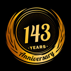 143 years anniversary. Anniversary logo design. One hundred and forty-three years logo.