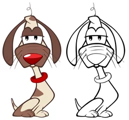 Deurstickers  Illustration of a Cute Cartoon Character Hunting Dog for you Design and Computer Game. Coloring Book Outline  © liusa