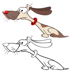 Deurstickers  Illustration of a Cute Cartoon Character Hunting Dog for you Design and Computer Game. Coloring Book Outline  © liusa
