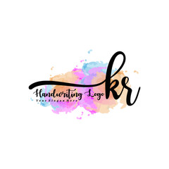 Initial KR handwriting watercolor logo vector. Letter handwritten logo template,watercolor template for, beauty, fashion, wedding, wedding invitation, business card