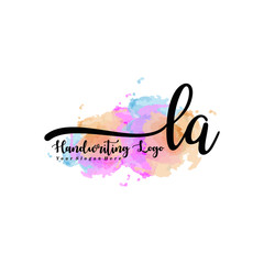 Initial LA handwriting watercolor logo vector. Letter handwritten logo template,watercolor template for, beauty, fashion, wedding, wedding invitation, business card