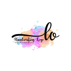 Initial LO handwriting watercolor logo vector. Letter handwritten logo template,watercolor template for, beauty, fashion, wedding, wedding invitation, business card