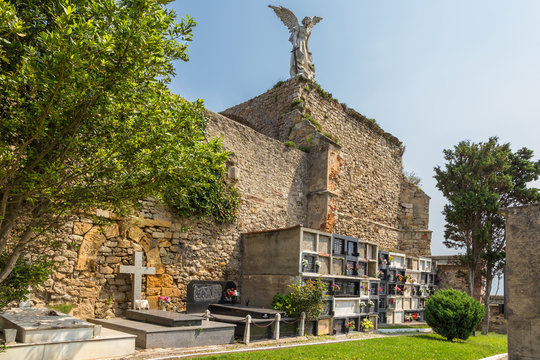 Comillas, Spain. City cemetery, arranged on the ruins of a medieval church