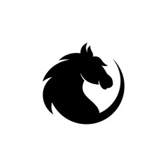 Silhouette simple round head horse vector icon