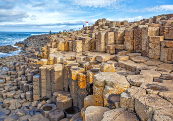 The pavement of the giants. 40 thousand stone columns closely adjacent to each other. Causeway Coast Bushmills. Northern Ireland. United Kingdom