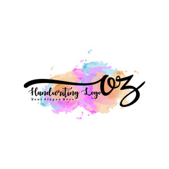 Initial OZ handwriting watercolor logo vector. Letter handwritten logo template,watercolor template for, beauty, fashion, wedding, wedding invitation, business card