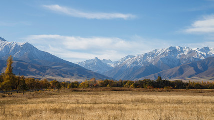 Steppe near Ala Archa national park Bishkeke Kyrgysztan with Tian Shan mountains in background