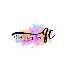 Initial QC handwriting watercolor logo vector. Letter handwritten logo template,watercolor template for, beauty, fashion, wedding, wedding invitation, business card