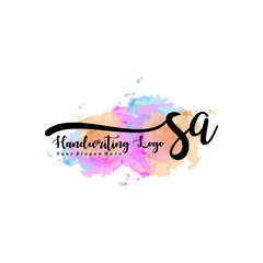Initial SA handwriting watercolor logo vector. Letter handwritten logo template,watercolor template for, beauty, fashion, wedding, wedding invitation, business card