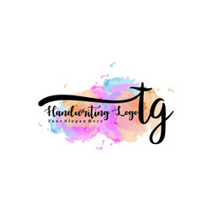 Initial TG handwriting watercolor logo vector. Letter handwritten logo template,watercolor template for, beauty, fashion, wedding, wedding invitation, business card
