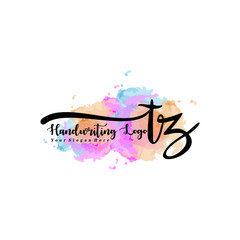 Initial TZ handwriting watercolor logo vector. Letter handwritten logo template,watercolor template for, beauty, fashion, wedding, wedding invitation, business card