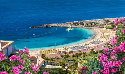 Crédence de cuisine en verre imprimé les îles Canaries Landscape with sunset at Amadores beach on Gran Canaria, Spain