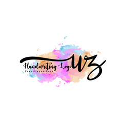 Initial UZ handwriting watercolor logo vector. Letter handwritten logo template,watercolor template for, beauty, fashion, wedding, wedding invitation, business card