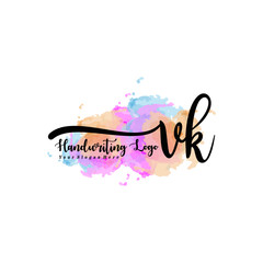 Initial VK handwriting watercolor logo vector. Letter handwritten logo template,watercolor template for, beauty, fashion, wedding, wedding invitation, business card