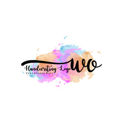 Initial WO handwriting watercolor logo vector. Letter handwritten logo template,watercolor template for, beauty, fashion, wedding, wedding invitation, business card