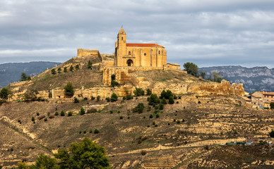Beautiful landscape with Castillo Fortaleza de San Vicente de la Sonsierra. La Rioja, Spain.