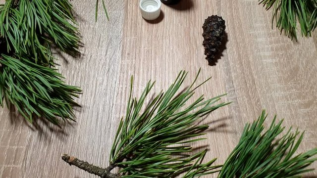 Natural essential oil. Pine aromatic oil.