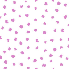 Seamless pink and white vector free hand doodle texture with dots, dry brush ink art.