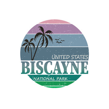 Biscayne Bay, Florida. National Park Badge, Sticker Emblem