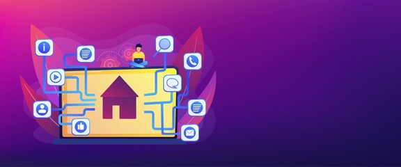 Development service, smart house, IOT technology, network programming. Sitemap creation, website content model, site navigation map concept. Header or footer banner template with copy space.