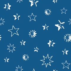 Vector night sky and stars seamless pattern. Hand drawn illustration great for wrapping and textile design.