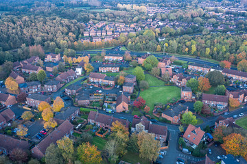 Aerial View over Suburban Area in UK