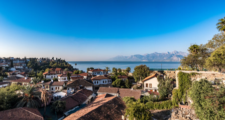 Kaleici Town, Antalya. Aerial view landscape photo of Antalya Downtown in Turkey