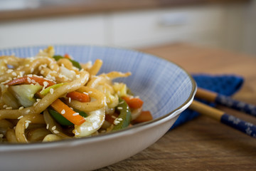 Food photogprahpy of japanese udon noodles yaki udon