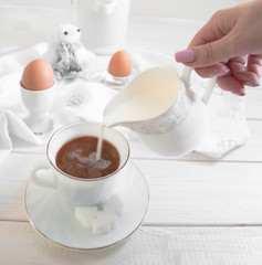 white dishes with eggs for breakfast