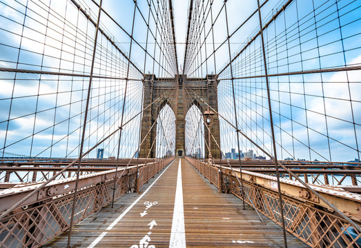 Brooklyn Bridge with nobody in cloudy day ,New York City ,USA