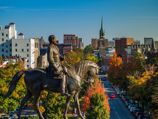 Robert E Lee on Monument Ave, Richmond, VA - obrazy, fototapety, plakaty