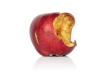 One whole bitten fresh apple red delicious isolated on white background