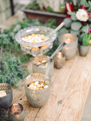 Table settings for a luxury wedding reception. Outdoor wedding