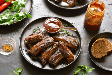 Barbecue ribs on plate
