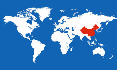 World map highlighted china with red color vector
