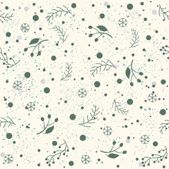 Hand Drawn Seamless Pattern with plants and berries. Artistic Creative Design.