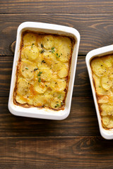 Potato gratin in baking dish