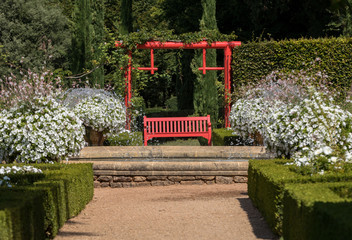 White garden in the picturesque Jardins du Manoir d Eyrignac in Dordogne. France