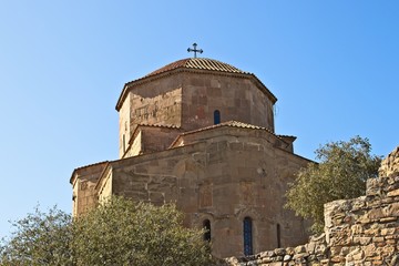Fototapeta na wymiar Jvari Monastery is a sixth-century Georgian Orthodox monastery near Mtskheta, eastern Georgia. This is a popular tourist attraction. 