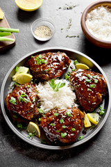 Grilled chicken thighs with rice