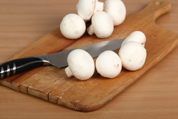 Cooking Mushrooms. Cutting.