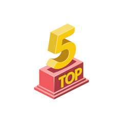Top 5, Best, Winner award. Vector 3d isometric, color web icon, new flat style. Creative illustration design, idea for infographics.