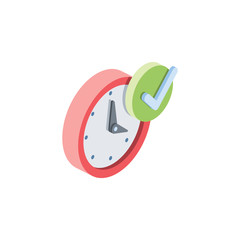 Time checkmark. Vector 3d isometric, color web icon, new flat style. Creative illustration design, idea for infographics.